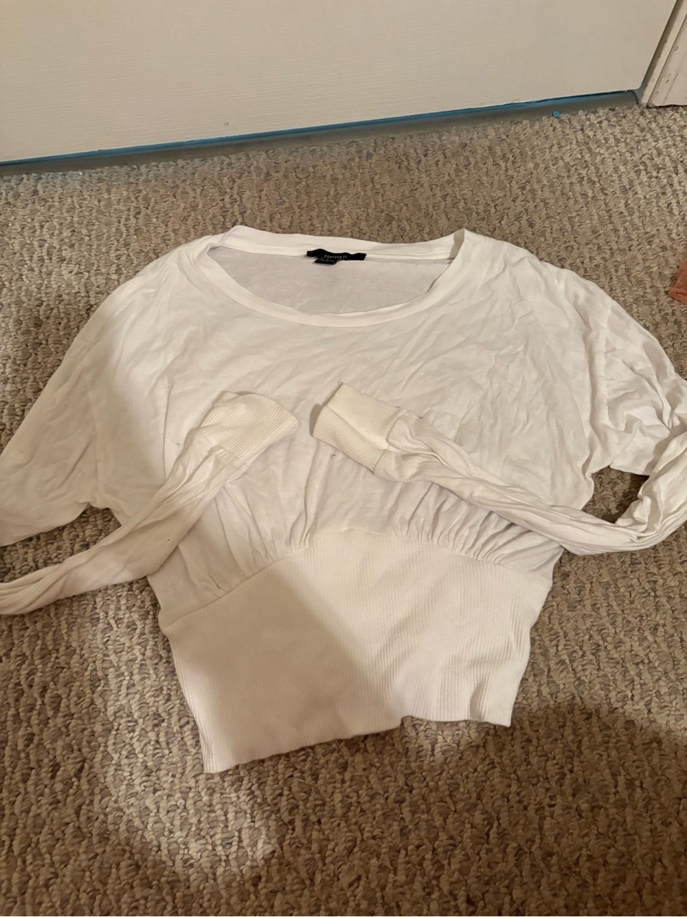 Forever 21 White Long-Sleeve Cinch-Waist Tee